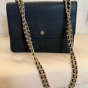 Tory Burch Black Crossbody Bag with Gold Chain